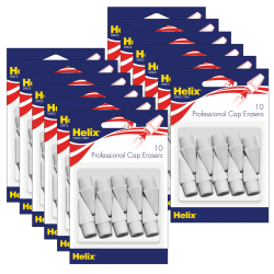 Helix Professional Pencil Cap Erasers, White, Pack Of 10 Erasers, Set Of 12 Packs