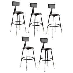 National Public Seating 6400H-10 Adjustable-Height Stools With Backrests, 19"H, Black, Set Of 5 Stools