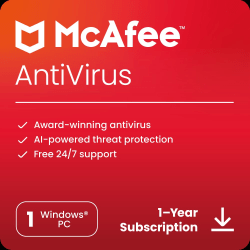 McAfee® AntiVirus Internet Security Software, For 1 Device, 1-Year Subscription, For Windows®, Download
