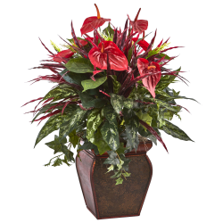 Nearly Natural Mixed Anthurium 28"H Artificial Plant With Planter, 28"H x 20"W x 20"D, Red/Green