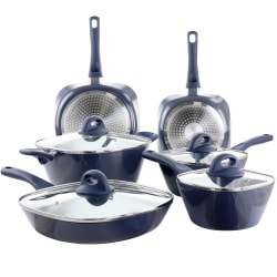 Soho Lounge By Gibson Diamond 10-Piece Aluminum Ceramic Nonstick Cookware Set, Blue