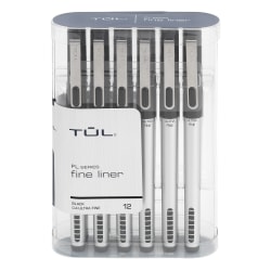 TUL® Fine Liner Felt-Tip Pens, Ultra-Fine, 0.4 mm, Silver Barrel, Black Ink, Pack Of 12 Pens