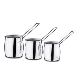 Korkmaz Tombik 3-Piece Stainless Steel Turkish Coffee Pot Set, Silver