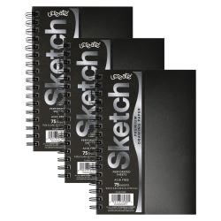 Pacon® UCreate Poly Cover Sketch Books, 6" x 9", 75 Sheets, Black, Pack Of 3 Books