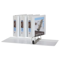 Office Depot® Brand Heavy-Duty Easy-Open D-Ring View Binders, 3" Rings, White, Pack Of 4 Binders