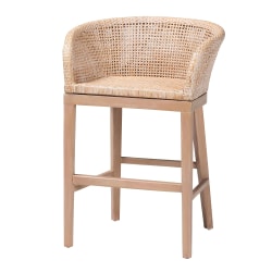 bali & pari Papua Rattan And Mahogany Wood Counter Stool, Antique White Wash/Light Brown