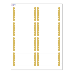 Avery® Print-To-The-Edge Cards With Sure Feed® Technology, S00-D1Y-PRMWC10, Rectangle, 2" x 3-1/2", Matte White, Preprinted Gold Dots Edge Design, Pack Of 80