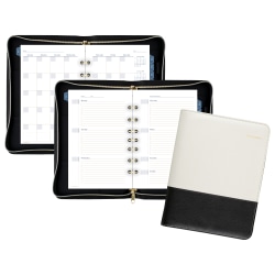 AT-A-GLANCE® Weekly/Monthly Faux Leather Fashion Starter Set Planner, 5 1/2" x 8 1/2", Black/Cream
