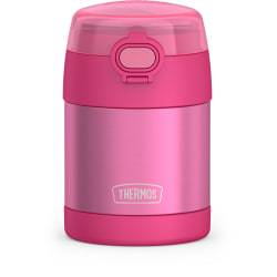 Thermos™ FUNtainer 10 Oz Stainless Steel Food Jar With Snack Top And Spoon, 5-9/16"H x 3-1/2"W x 3-3/4"D, Pink