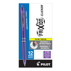 Pilot® FriXion® Clicker Erasable Gel Pens, Pack Of 12, Fine Point, 0.7 mm, Purple Barrel, Purple Ink