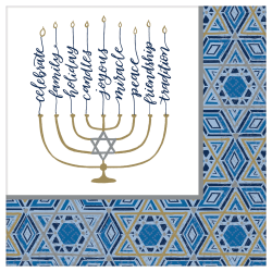 Amscan Hanukkah Festival Of Lights 2-Ply Dinner Napkins, 8" x 8", Blue, Pack Of 72 Napkins