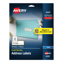 Avery® Easy Peel® Address Labels With Border, 1" x 2 5/8", White/Gold, Pack Of 300 Labels