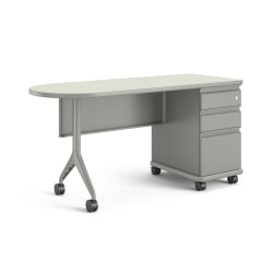 HON Smartlink Single Pedestal Mobile Workstation Teacher Desk With Modesty Panel, 30"H x 60"W x 24"D, Silver/Platinum