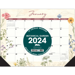 2024 Willow Creek Press Desk Pad Calendar, 22" x 17", Botanical Garden, January To December