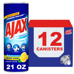 AJAX Scourers Powder Cleaner With Bleach, Lemon Scent, 21 Oz, Case Of 12 Canisters