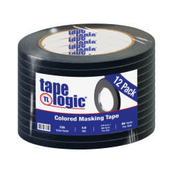 Tape Logic® Color Masking Tape, 3" Core, 0.25" x 180', Black, Case Of 12