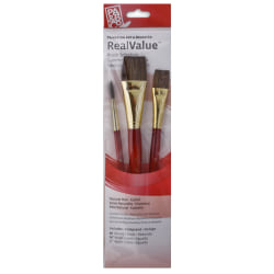 Princeton Real Value Series 9122 Red-Handle Brush Set, Assorted Sizes, Camel Hair, Red, Set Of 3