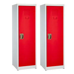 Alpine 1-Tier Steel Lockers, 48"H x 15"W x 15"D, Red, Set Of 2 Lockers