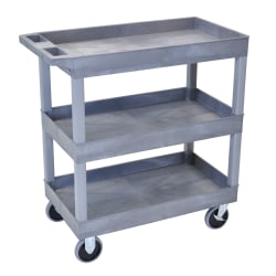 Luxor E-Series 3-Shelf Tub Cart, 37 1/4"H x 32"W x 18"D, Gray