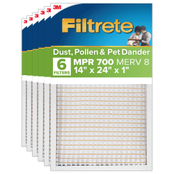 Filtrete™ 14 x 24 x 1 Air Filter, 6 HVAC Filters, MPR 700, Merv 8, Dust, Pollen & Pet Dander, 3 Month Pleated 1 Inch Electrostatic Air Filters