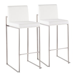 Lumisource Fuji Contemporary Counter Stools, White/Silver, Set Of 2 Stools, B30FUJIHBSSVW2