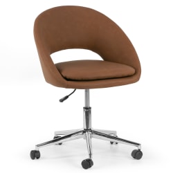 Glamour Home Aura Ergonomic Faux Leather Low-Back Adjustable Height Swivel Office Task Chair, Brown