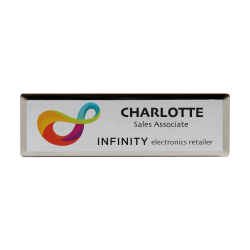 Custom Printed Full Color Metal Rectangle Name Badge/Tag, 1" x 3", Silver