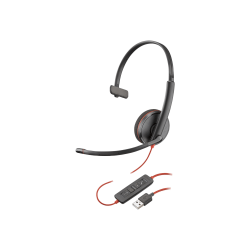 Poly Blackwire C3210 USB-A Black Headset (Bulk Qty.50) - Mono - USB Type A - Wired - 32 Ohm - 20 Hz - 20 kHz - On-ear, Over-the-head - Monaural - Ear-cup - 5.20 ft Cable - Noise Cancelling, Omni-directional Microphone - Noise Canceling - Black