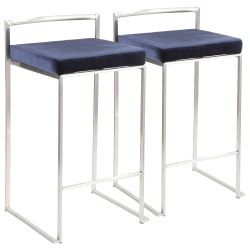 LumiSource Fuji Stacker Counter Stools, Blue Seat/Stainless-Steel Frame, Set Of 2 Stools