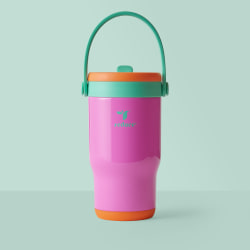 Base Brands Spill-Proof Tumbler With Handle, 14 Oz, Pink