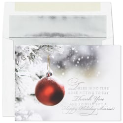 Custom Foil-Embellished Holiday Greeting Cards With Foil-Lined Envelopes, 7-7/8" x 5-5/8", A Time For Thanks/Silver-Lined Envelopes, Box Of 25