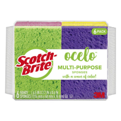 ocelo Scotch-Brite Multipurpose Sponges, 6 Scrubbing Sponges, Assorted Colors, Great For Washing Dishes and Cleaning Kitchen