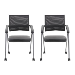 Boss Office Products Nesting Chairs, Black/Pewter, Set Of 2