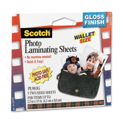 3M™ Self-Sealing Photo Laminating Sheets, 2 1/2" x 3 1/2", Pack Of 5