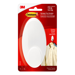 Command Large Clothes Hanger, 1-Command Hook, 2-Command Strips, Damage-Free, White