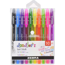Zebra® Pen doodler'z™ Gel Pens, Pack Of 10, Medium Point, 1.0 mm, Assorted Ink Colors