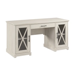 Bush® Furniture Lennox 60"W Farmhouse Desk With Storage And Keyboard Tray, Linen White Oak, Standard Delivery