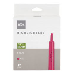 Office Depot® Brand Chisel-Tip Highlighter, 100% Recycled Plastic Barrel, Fluorescent Pink, Pack Of 12