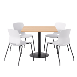 KFI Studios Proof Cafe Pedestal Table With Imme Chairs, Square, 29"H x 42"W x 42"W, Maple Top/Black Base/White Chairs