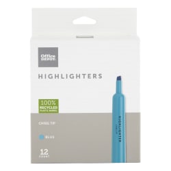Office Depot® Brand Chisel-Tip Highlighter, 100% Recycled Plastic Barrel, Fluorescent Blue, Pack Of 12