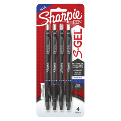 Sharpie® S Gel Pens, Fine Point, 0.5 mm, Black Barrels, Blue Ink, Pack Of 4 Pens