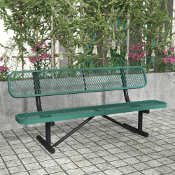 Flash Furniture Sigrid Outdoor Bench with Backrest, Commercial Grade Expanded Metal Mesh Seat and Backrest and Steel Frame with Ground Anchors, Green