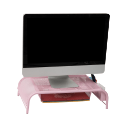 Mind Reader Network Collection Metal Mesh Monitor Stand, 5-1/2"H x 11-1/2"W x 24"D, Pink