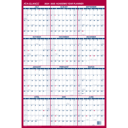 2024-2025 AT-A-GLANCE Vertical Reversible Erasable Academic Yearly Wall Calendar, 36" x 24", Multicolor, July to June