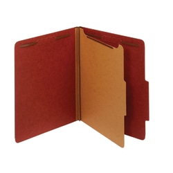 Office Depot® Brand Pressboard Classification Folders With Fasteners, 1 Divider, Letter Size (8-1/2" x 11"), 2" Expansion, Red, Box Of 10