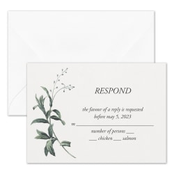 Custom Shaped Wedding & Event Response Cards With Envelopes, 4-7/8" x 3-1/2", Lovely Greenery, Box Of 25 Cards