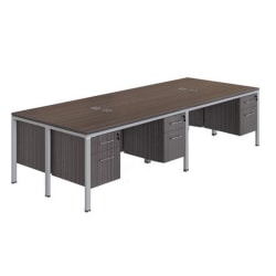 Boss Office Products Simple Systems Workstation Quad Desks With 4 Pedestals, 29-1/2"H x 142"W x 60"D, Driftwood