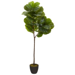 Nearly Natural Fiddle Leaf 59"H Artificial Tree With Planter, 59"H x 18"W x 18"D, Green/Black