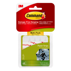 Command Poster Strips, 48 Command Strips, Damage Free Hanging of Dorm Room Posters, White