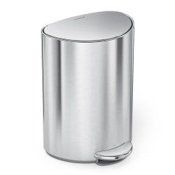 simplehuman Semi-Round Steel Step Trash Can, 1.6 Gallon, Brushed Silver